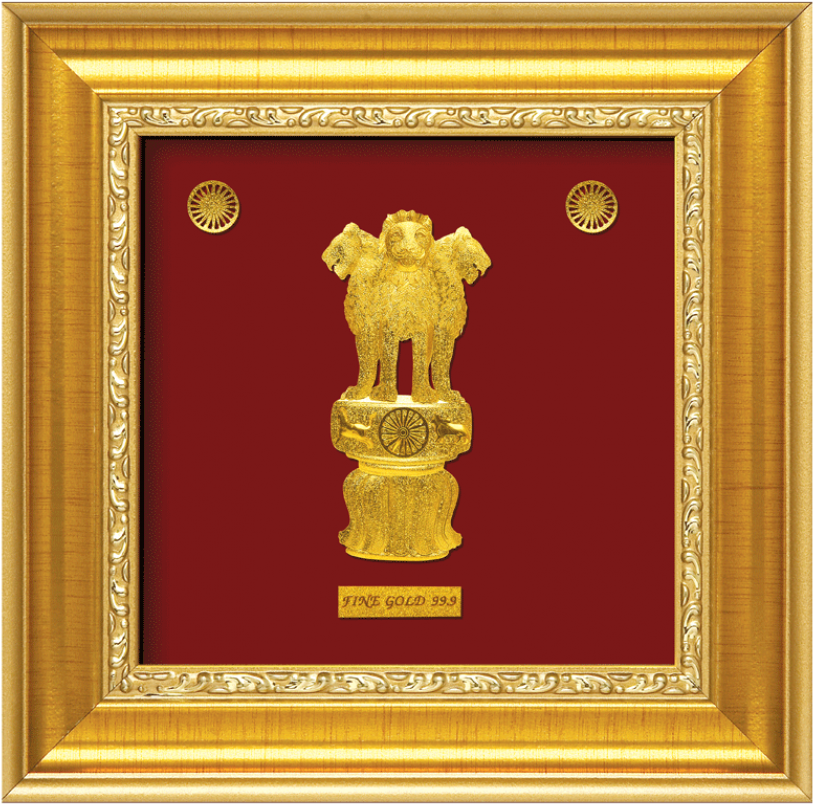 A8 Lion Capital Of Ashoka Pillar - Gold Ring Ashok Stambh (580x795), Png Download