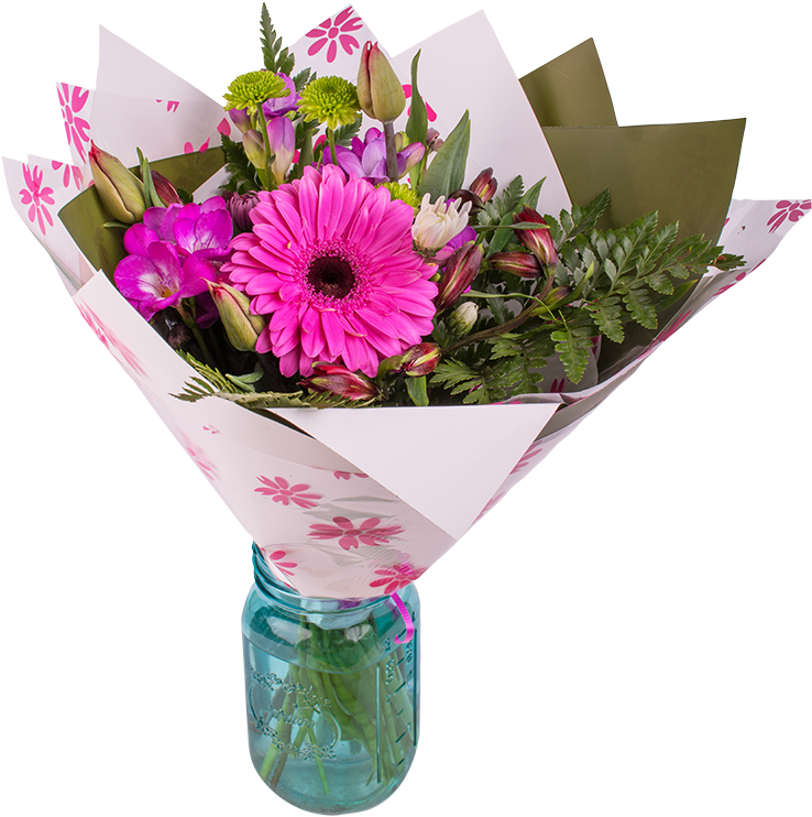 Bright, Bold, Vivid, Stimulating Hand-tied Flower Bouquet - Flower (800x800), Png Download
