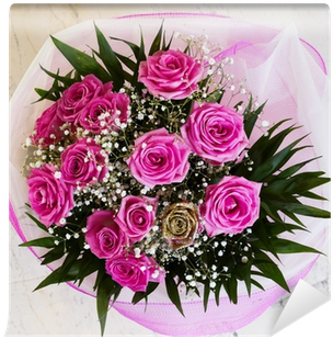 Vibrant Pink Roses Flower Bouquet, Closeup Wall Mural - Róże Bukiety Kwiatów (400x400), Png Download