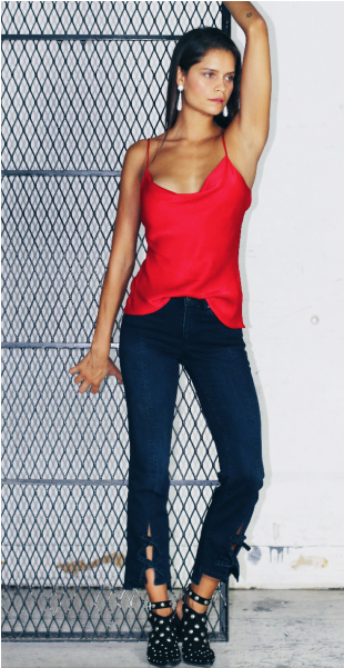 Tractr Front Slit Bow Tie Slim Leg Ankle Crop ♻️ - Ankle (400x600), Png Download