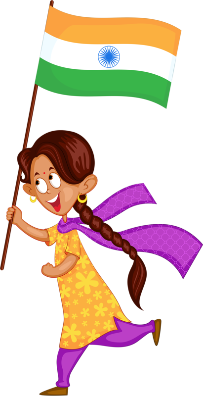 India Wedding Illustration, School Projects, Clip Art, - Girl With A Indian Flag Animation (411x800), Png Download