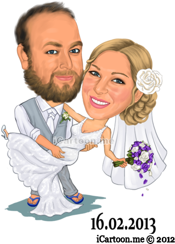 Wedding Caricature For Use On Surfboard As Guest Book - Wedding (360x509), Png Download