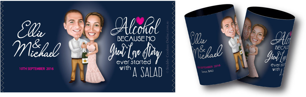 A Wedding Caricature Stubby Holder Design - Wedding (992x331), Png Download