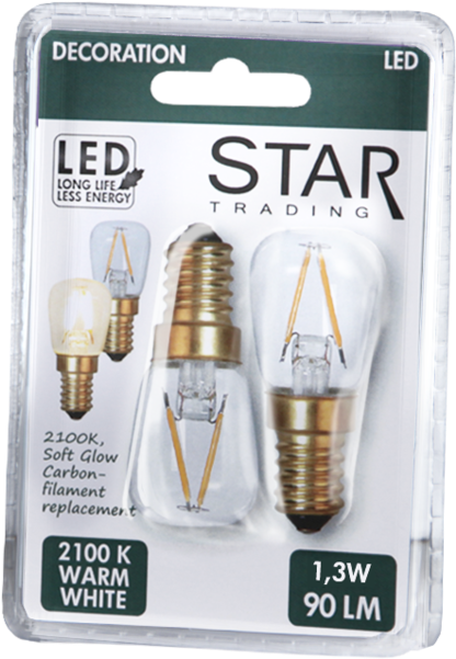 Led Lamp E14 2 Pack Soft Glow - Star Trading Led Pære Filament 1,3w 90lm 2100k (600x600), Png Download