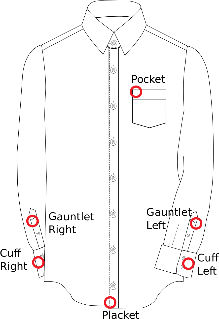 Dress Shirt Monogram Locations - Dress Shirt Monogram Location (1000x1414), Png Download