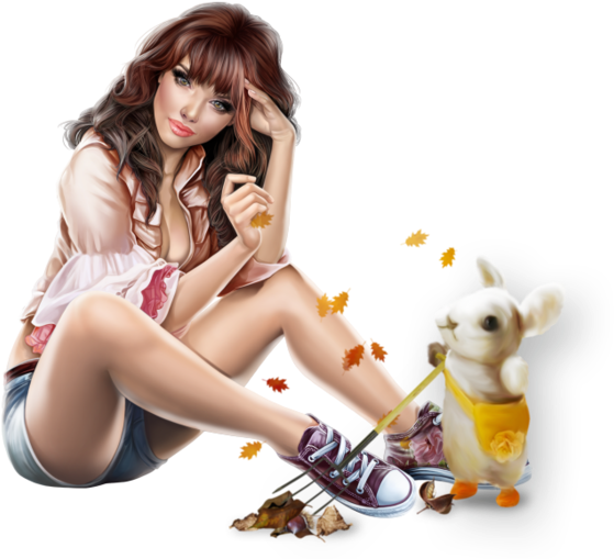 Tubes Filles Automne - Sitting (600x523), Png Download