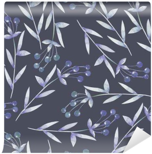 Seamless Pattern With The Blue Berries, Hand Drawn - Watercolor Painting (400x400), Png Download