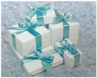 Cute White Gift Boxes With Blue Ribbon Poster • Pixers® - Ribbon (400x400), Png Download