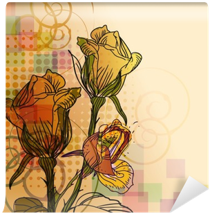 Vector Background With Roses And Golden Swirls Wall - Rose (400x400), Png Download