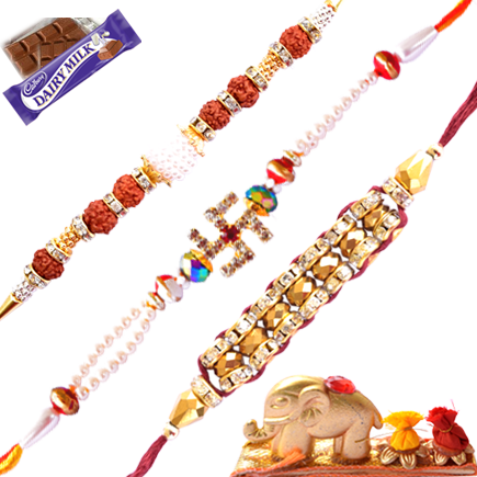 Spiritual Rudraksh And Swastik Rakhi With Fancy Rakhi - Cadbury Dairy Milk Chocolate Bars, 12-count (435x435), Png Download