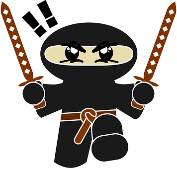 Ninja Comic Character Funny Asian Swords W - Ninja Clipart (356x340), Png Download