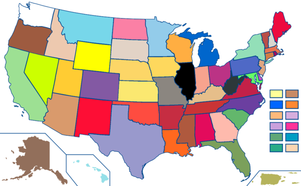 Alternative Names Of Crayola Crayons - Right Turn On Red Map Us (600x371), Png Download