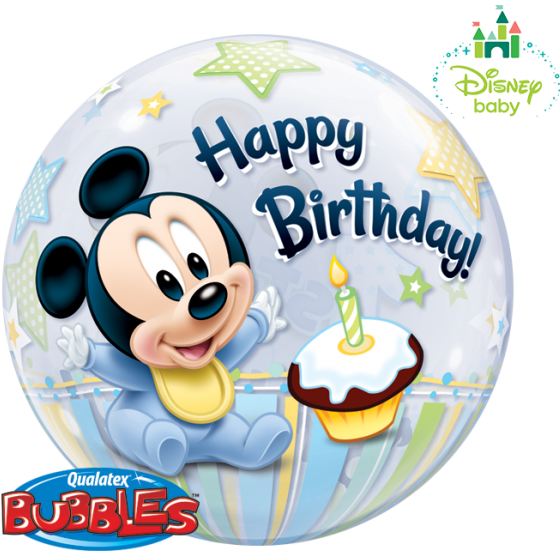 22" Mickey Mouse 1st Birthday Bubble Balloon - Baby Mickey Mouse 1st Birthday Balloons (603x600), Png Download