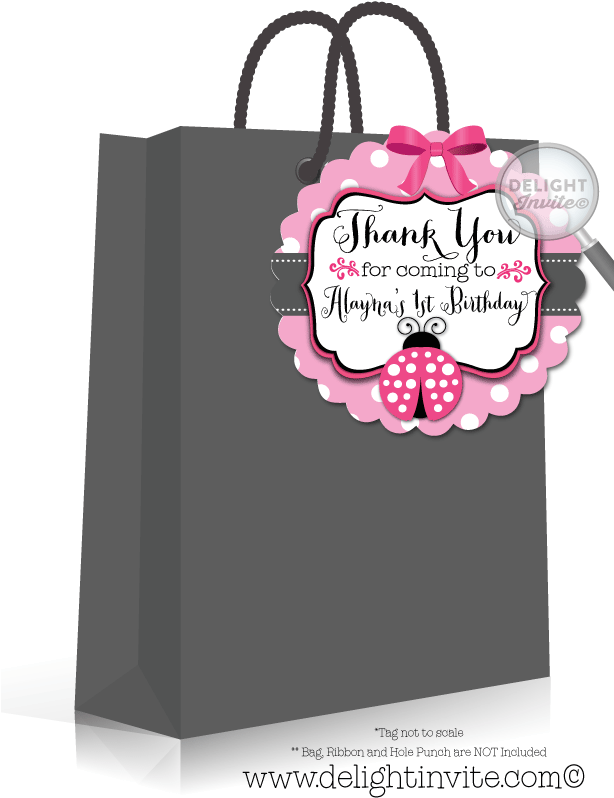Ladybug 1st Birthday Favor Tag - Hello Kitty Paper Bag (613x822), Png Download