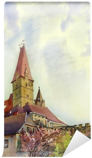 Watercolor Of Old Tower In Weisskirchen, Austria Wall - Painting (400x400), Png Download
