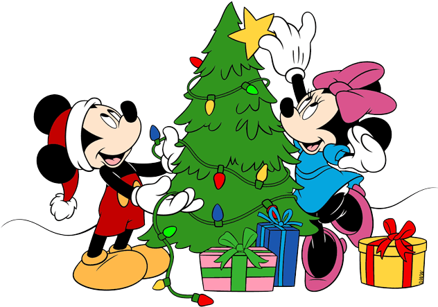 Mickey Christmas Tree Clipart - Mickey Mouse And Minnie Christmas (638x449), Png Download