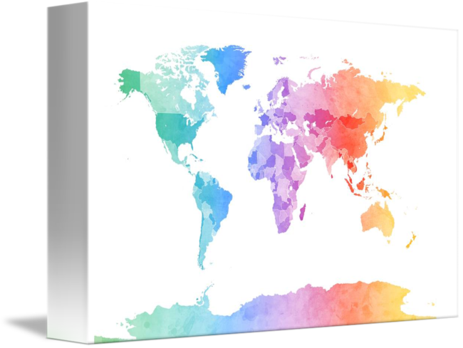 "watercolor Map Of The World Map" By Michael Tompsett - Watercolour World (650x489), Png Download