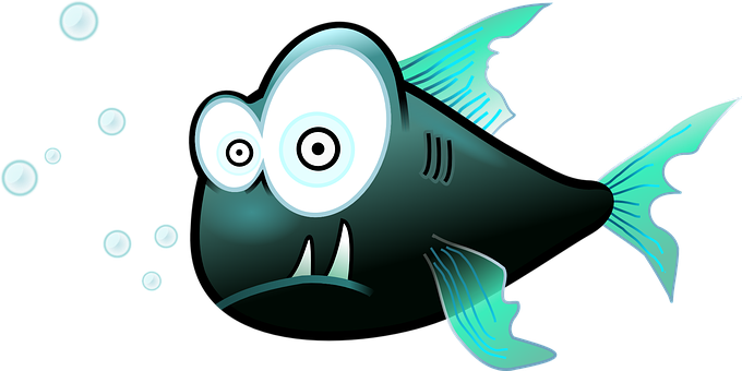 Fish Funny Cartoon Odd Surprised Eyes Swim - Piranha Clip Art (680x340), Png Download