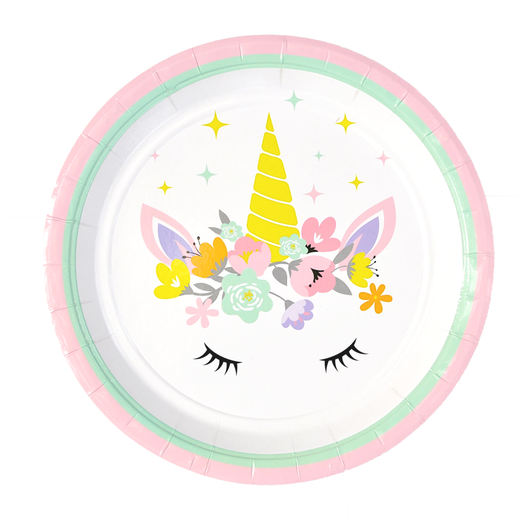 Unicorn Party Plate 9 Inch Dinner Plate Set Of - Rosto De Unicórnio (1024x1024), Png Download