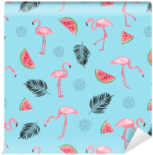 Seamless Tropical Trendy Pattern With Watercolor Flamingos, - Pattern Background Flamingo Tropical (400x400), Png Download