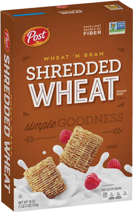 Shredded Wheat Wheat 'n Bran - Post Frosted Shredded Wheat Cereal 7 Oz. Box (640x768), Png Download
