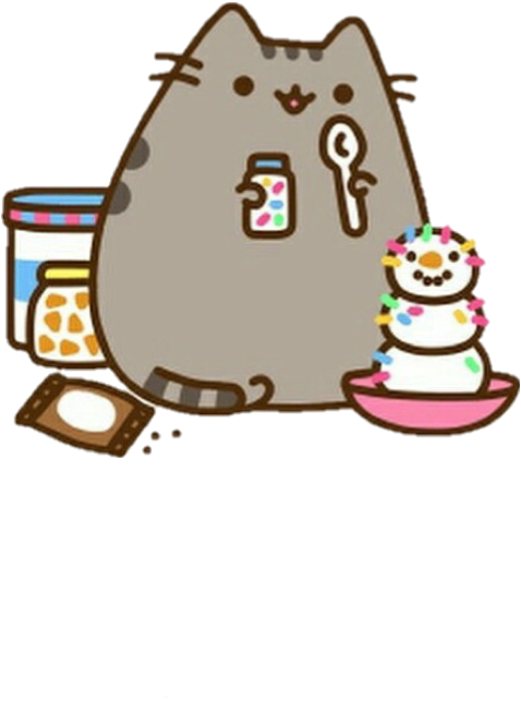 Pusheen Pusheeneating Icecream Icecreamman Sprinkles - Ice Cream Pusheen Cat Eating (768x1024), Png Download