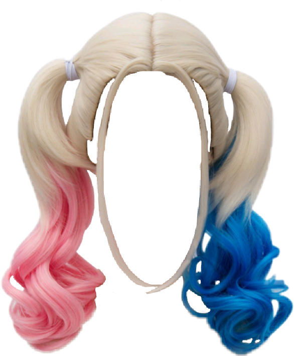 Piggytails Wig Harleyquinn Blonde Redandblue - Anogol Hair Cap+ Blue Mixed Pink Fancy Dress Harley (586x708), Png Download