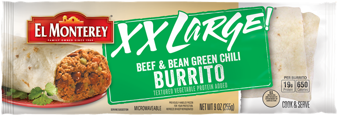 Xxl Beef Bean Green Chili Burrito - El Monterey Xx Large Burrito Bean & Cheese - 10 (700x261), Png Download