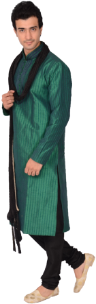 Emerald Green Katan Silk Kurta With Thread Neck Detail - Emerald Green Mens Kurta (300x450), Png Download