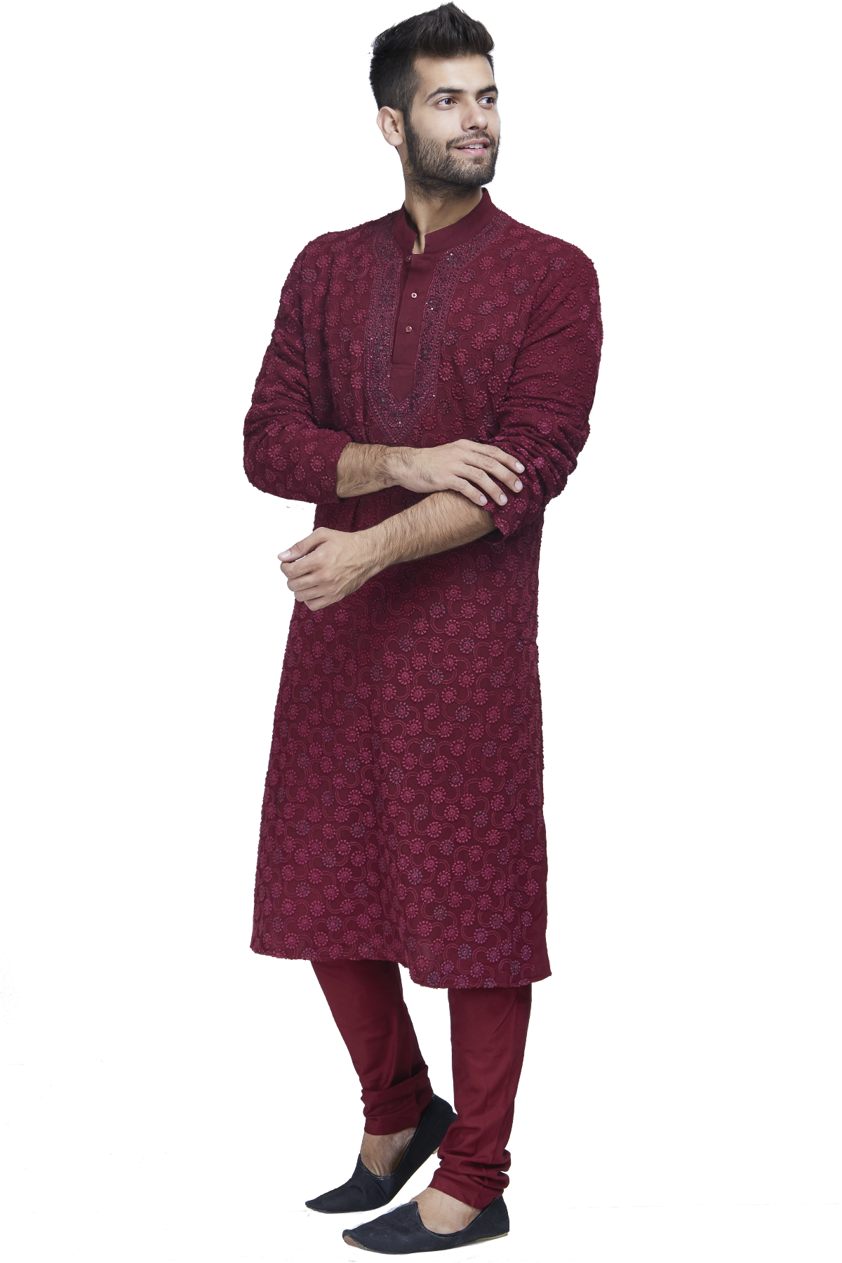 Embroidered Maroon Kurta Set - Embroidery (1200x1800), Png Download