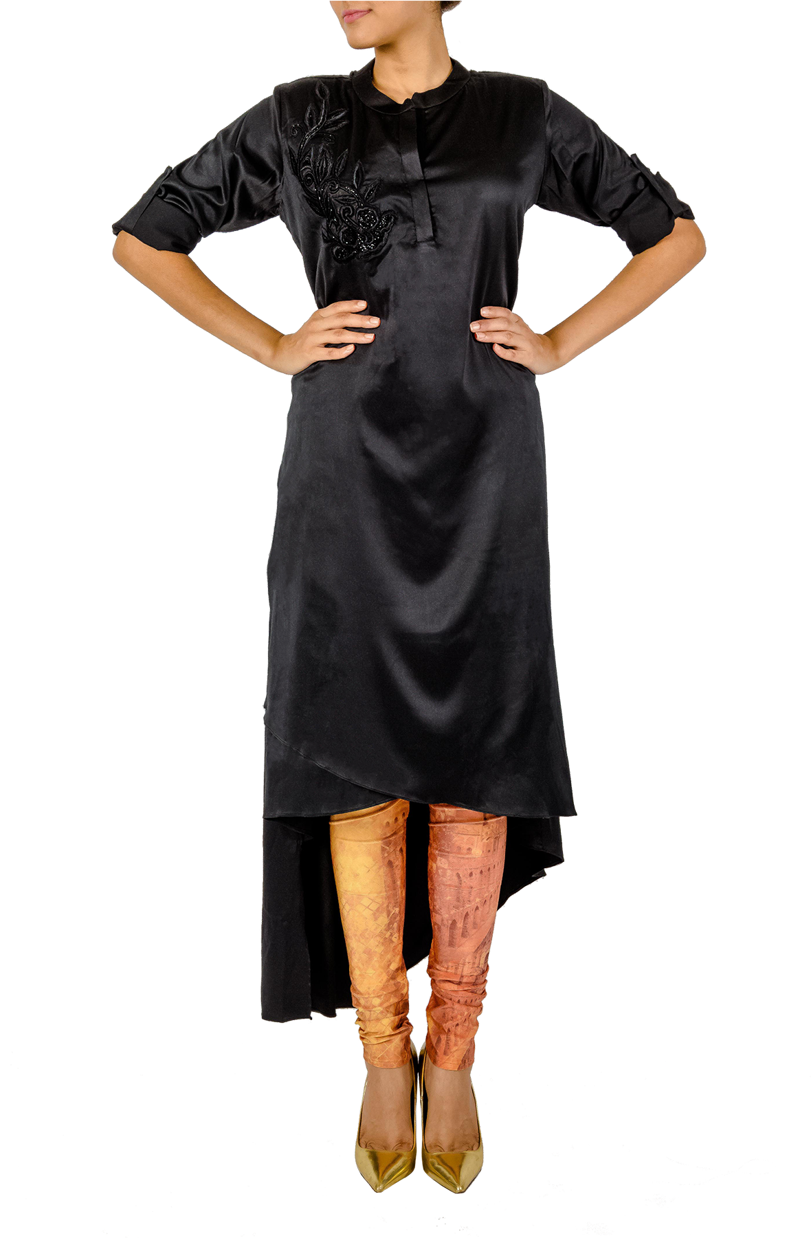 Black Asymmetrical Kurta With Printed Tights By Archana - Little Black Dress (1200x1800), Png Download