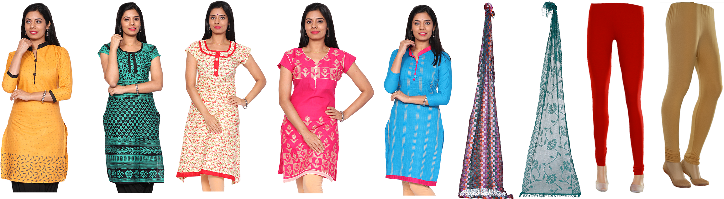 Lollipop 5 Readymade Cotton Kurtis With Assorted 2 - Dupatta (2500x658), Png Download