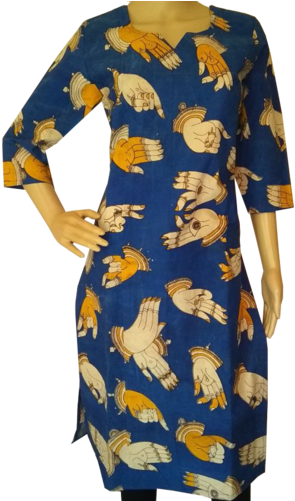 Aartyz Blue Mudra Print Kalamkari Kurti - Kalamkari Kurtis With Mudra (500x500), Png Download