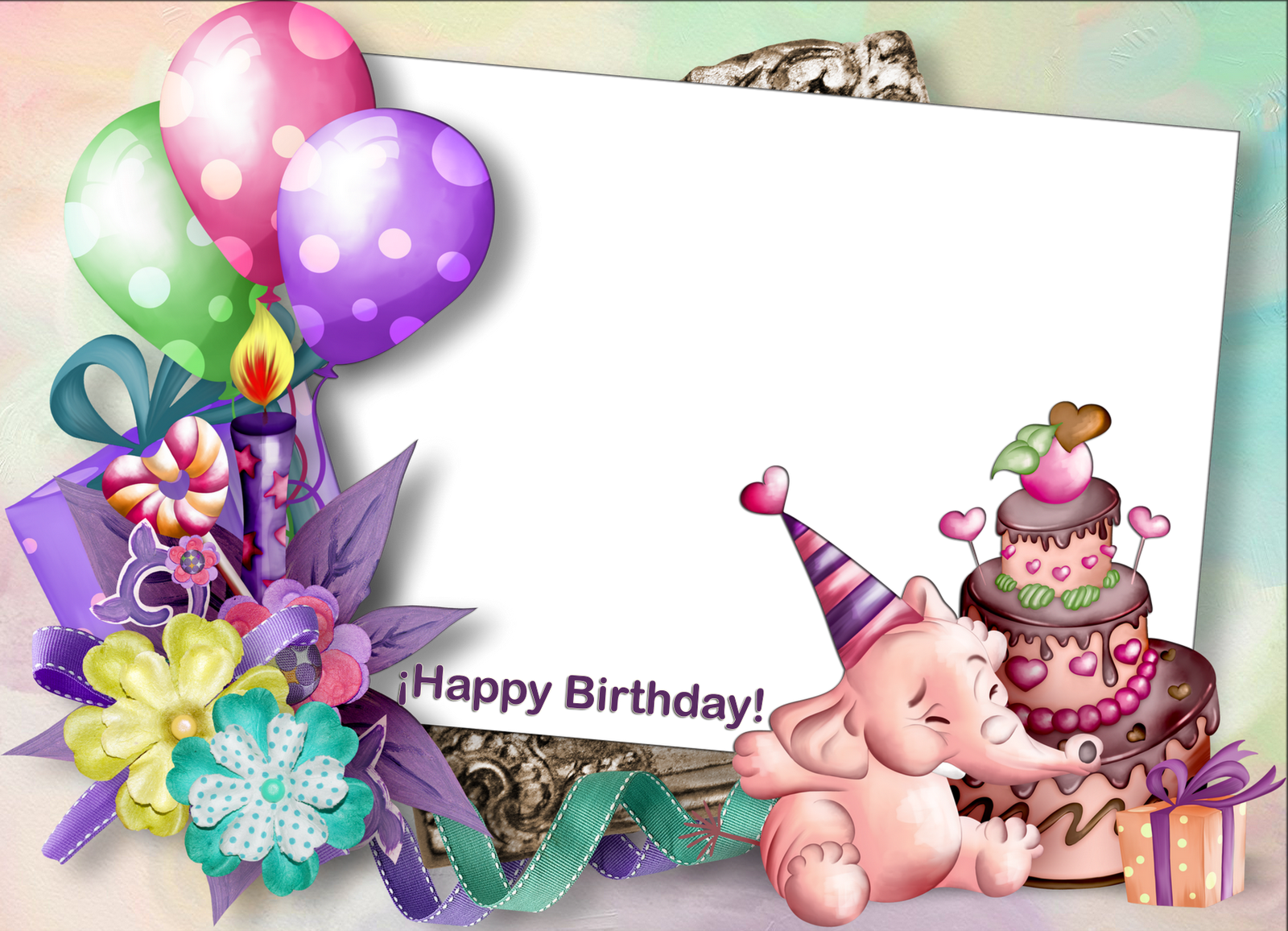 Frames Birthday Greetings Or Invitations - Happy Birthday Photo Editor (1600x1156), Png Download