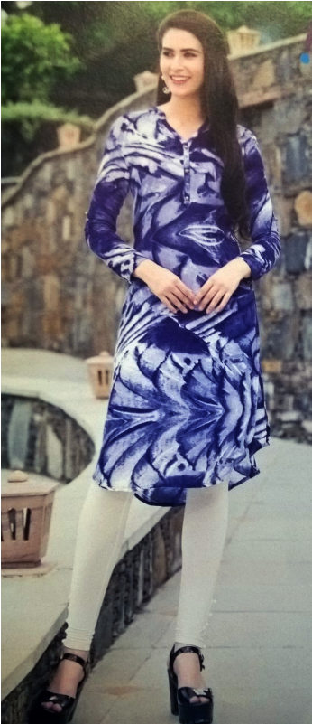 100miles Indigo Rayon White And Blue Stitched Kurti - Girl (800x800), Png Download