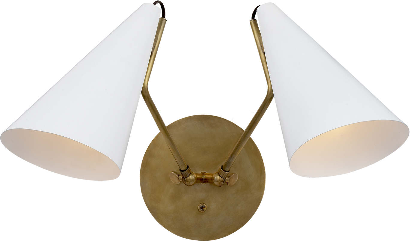 Wall Lights - Clemente Double Sconce - Antiqued Brass - Aerin (1440x1440), Png Download