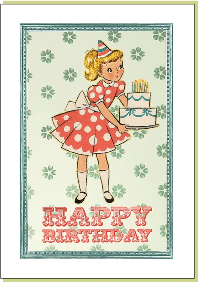 Vintage Birthday Girl Card (1000x1429), Png Download