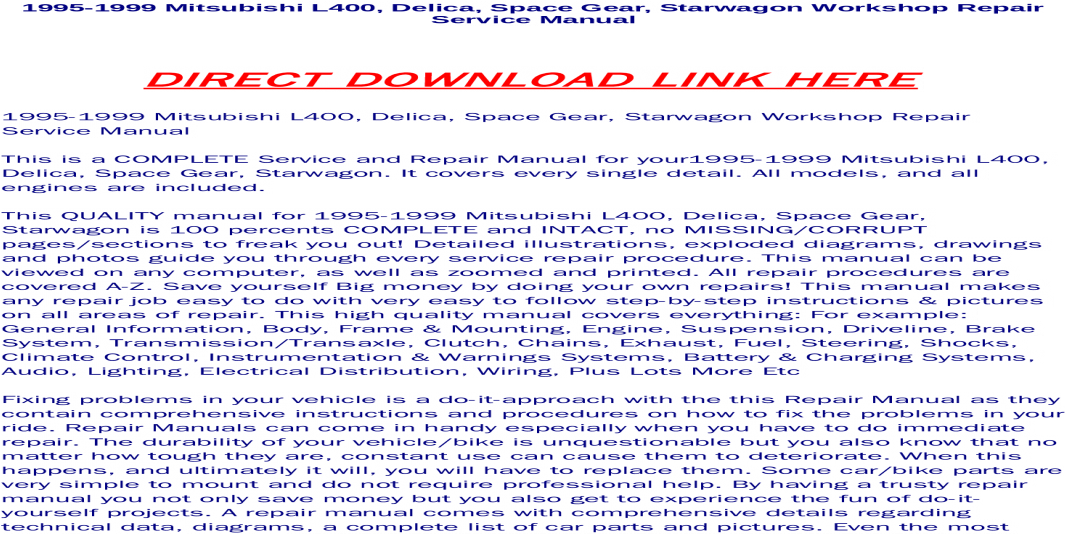 Mitsubishi Delica L400 Repair Manual Array - Mitsubishi Delica (1200x630), Png Download