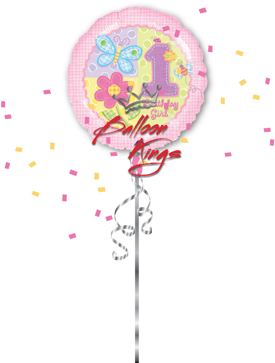 1st Birthday Girl Butterfly And Flower - 18" Hugs And Stitches Girl 1st Birthday Balloon (1068x1280), Png Download