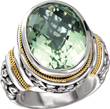 Eleganza Ring 04 - Avanti Sterling Silver And 18k Yellow Gold Green Amethyst (480x430), Png Download