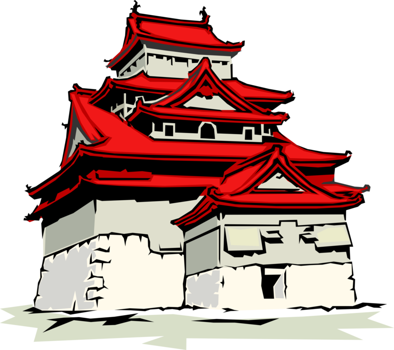 Vector Illustration Of Japanese Pagoda Temple Or Sacred - Japanese Castle Clip Art (788x700), Png Download