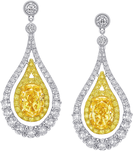 Fancy Intense Yellow Oval Shaped Earrings - Earring (640x640), Png Download