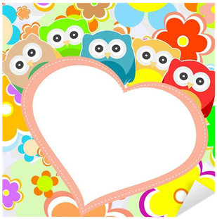 Owls, Flowers And Valentines Heart In Frame - Molduras De Corujas (400x400), Png Download