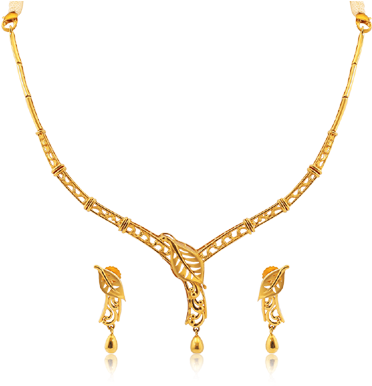 Elegant Golden Vine Necklace Set - Necklace (400x400), Png Download