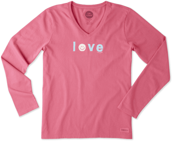 Women's Smiley Love Long Sleeve Crusher Vee - Life Is Good Womens Crusher Long (570x570), Png Download
