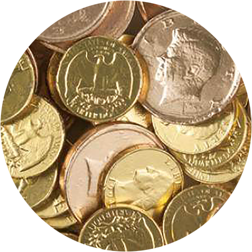 Gold Foiled Milk Chocolate Half Dollar & Quarter Coins - Dollar Chocolate (500x500), Png Download