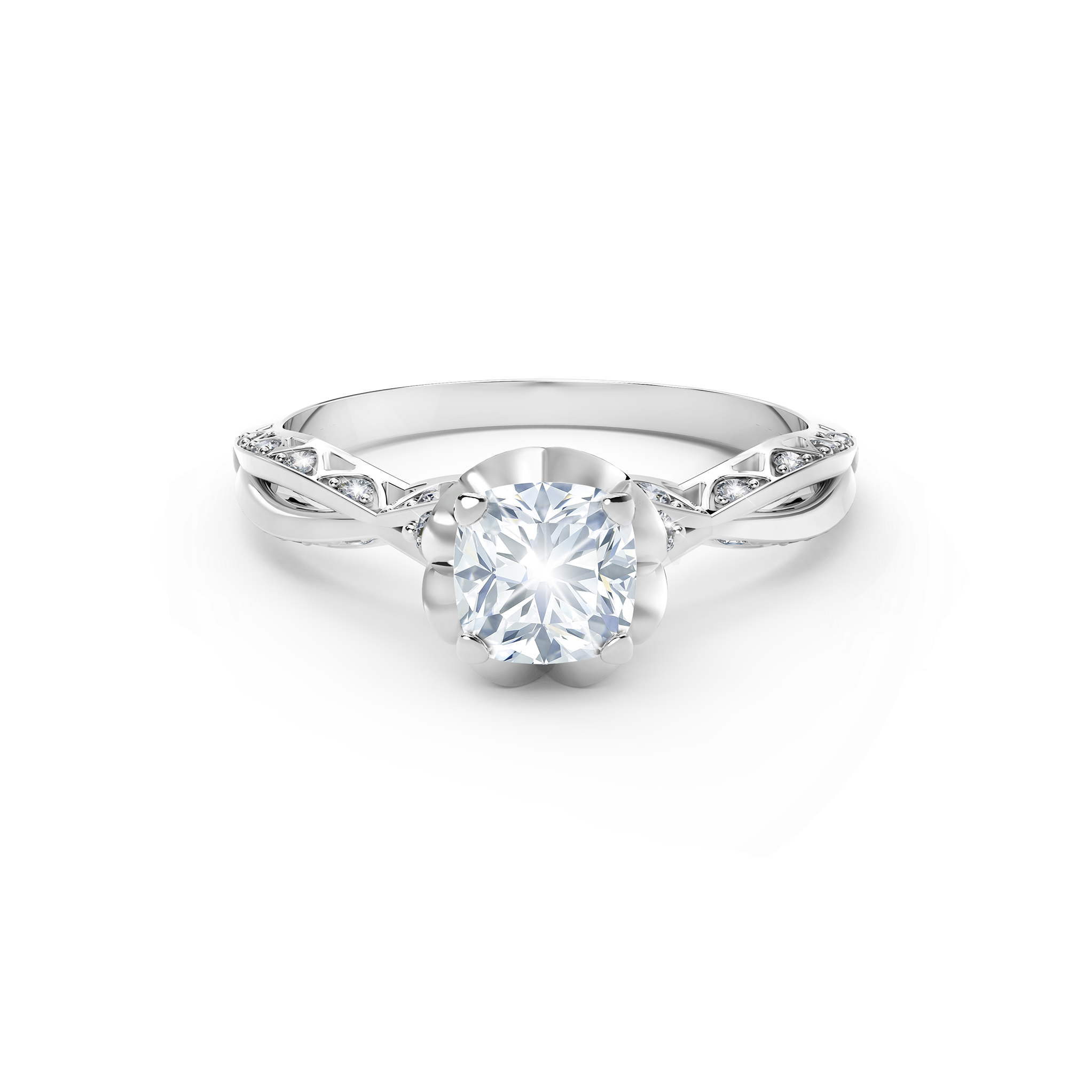 White Gold Halo Diamond And Moissanite Engagement Ring (1000x1000), Png Download