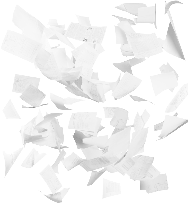 Scattered Paper - Papers Flying Everywhere (664x723), Png Download