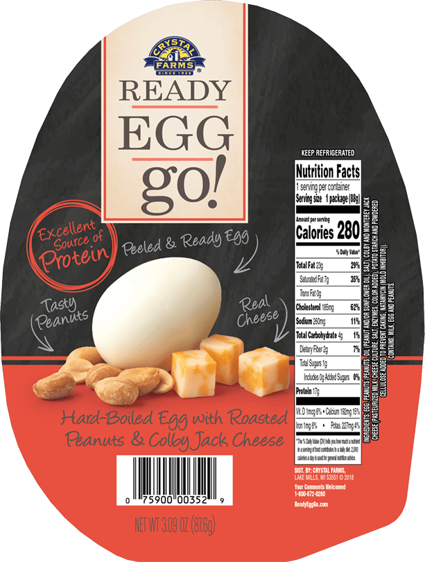 Hard-boiled Egg With Roasted Peanuts & Colby Jack Cheese - Crystal Farms Ready Egg Go, With Cashews (613x810), Png Download