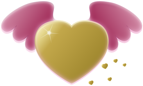 Hearts, Shaped, Golden, Yellow, Glowing - Cartoon Hearts With Wings (539x340), Png Download